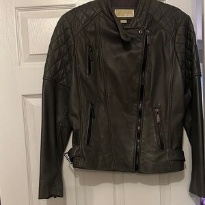Michael Kors Dark Gray Biker Leather Jacket